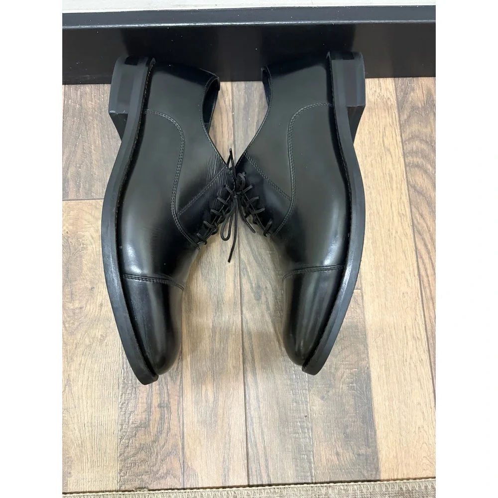 Samuel Windsor Mens Black Leather Cap Toe Oxford Dress Shoes Size 11 - Picture 3 of 5